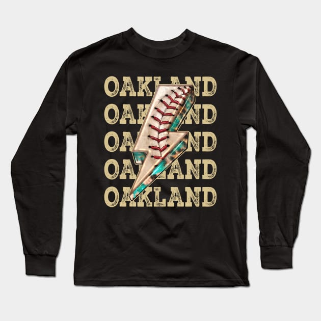 Aesthetic Design Oakland Gifts Vintage Styles Baseball Long Sleeve T-Shirt by QuickMart